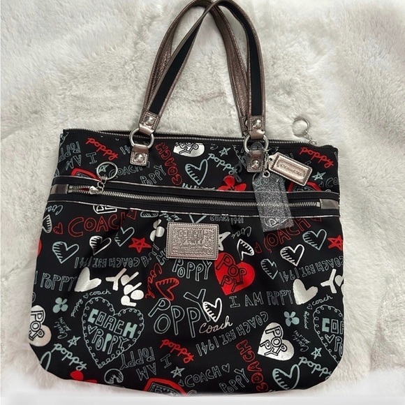 Coach Handbags - Coach poppy with hearts Glam Tote